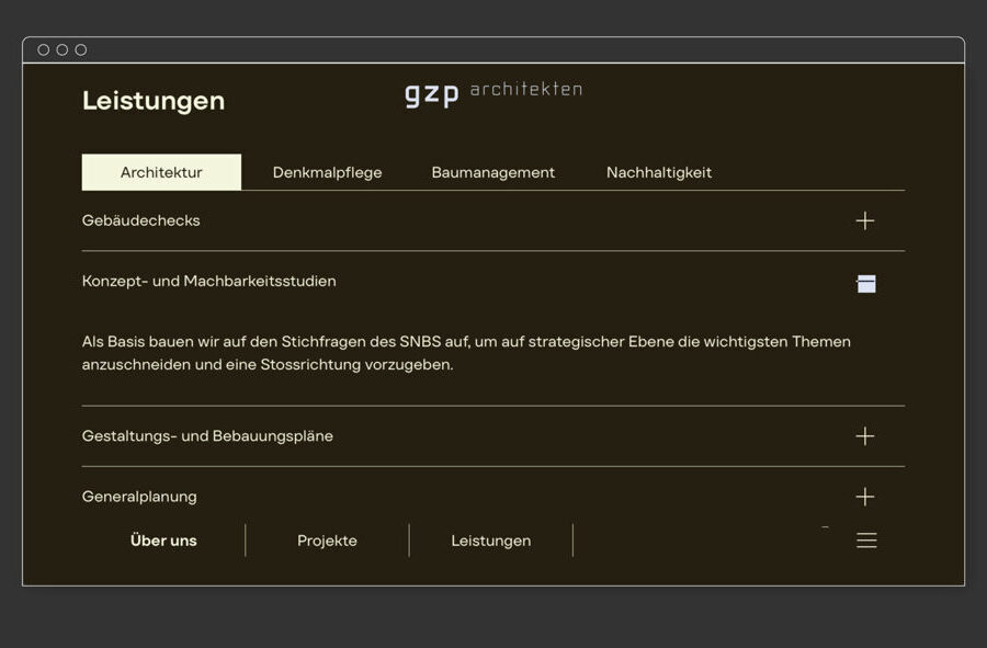 GZP Architekten, Webdesign, Leistungen